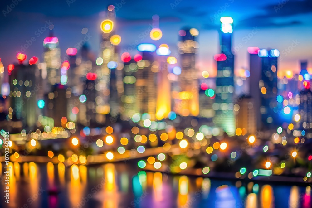 Vibrant blurred cityscape at night with colorful lights reflecting on water, creating an abstract, dreamy effect, ideal for modern design backgrounds or urban-themed projects. Vibrant blurred cityscape at night with colorful lights reflecting on water, creating an abstract, dreamy effect, ideal for modern design backgrounds or urban-themed projects.
