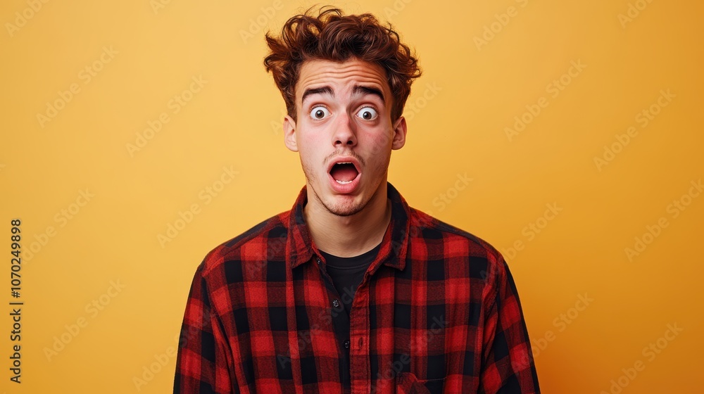 Surprised young man on bright yellow background Surprised young man on bright yellow background