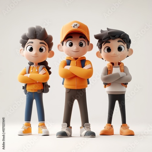 Cartoon kids standing confidently 