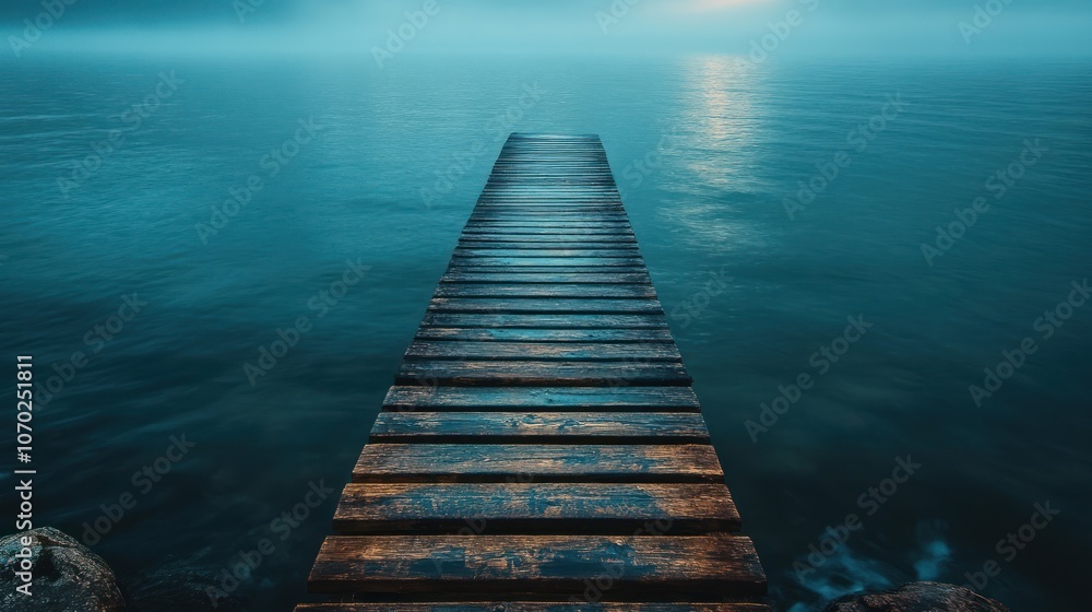 Wooden Dock Leading Into Mist-Covered Water Wooden Dock Leading Into Mist-Covered Water