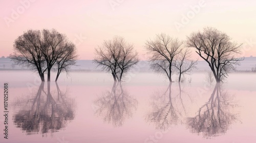 Flooded Landscape during Sunset Reflection