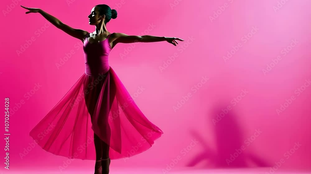 Elegant ballet dance in pink flowing dress - graceful movement against vibrant background Elegant ballet dance in pink flowing dress - graceful movement against vibrant background