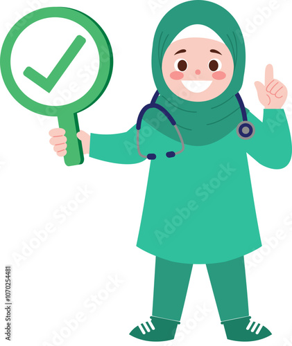 Muslim Doctor Holding Check Mark Sign  Healthcare  Medical  Healthcare Professional  Hospi
