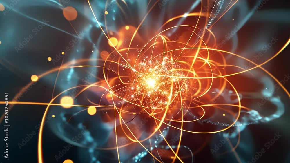 A snapshot of the microscopic chaos that occurs within an atom with particles in continuous collision.