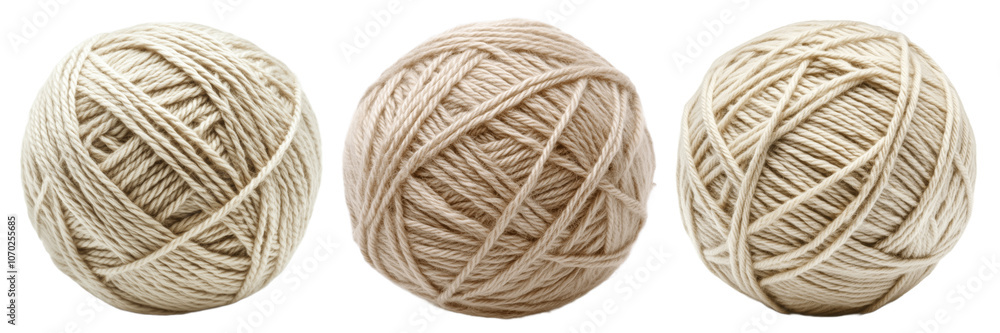 Set of beige balls of yarn isolated on the background. Yarn clipart on a transparent background. Generative AI. Set of beige balls of yarn isolated on the background. Yarn clipart on a transparent background. Generative AI.