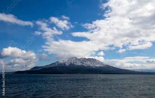 Snow-covered Sakurajima in Kagoshima Prefecture