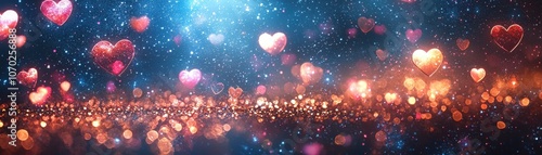 Illuminate your design with vibrant hearts and starry backgrounds for captivating visual experiences photo