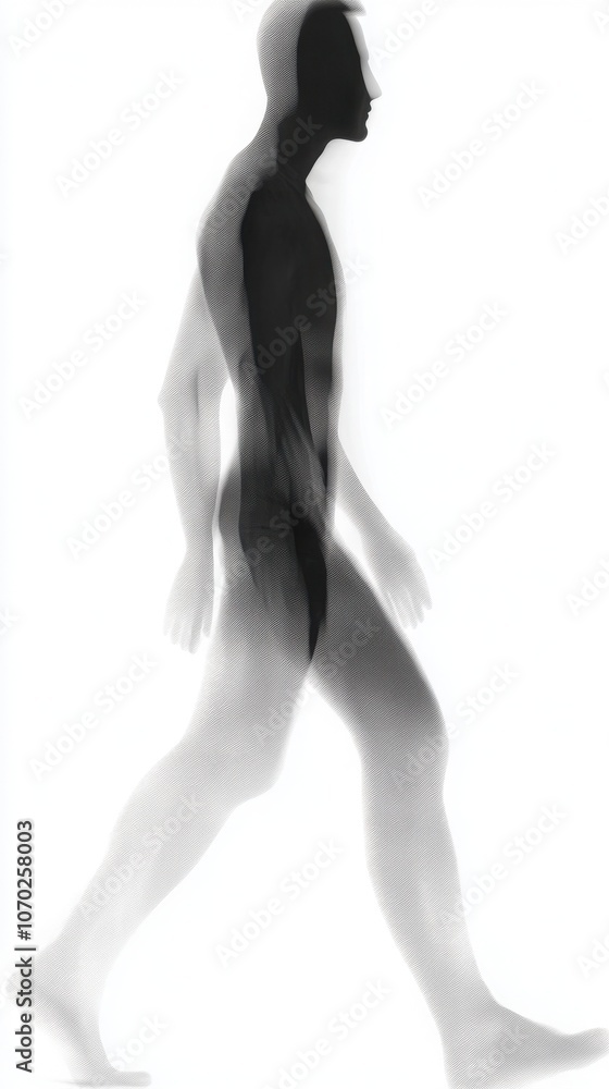 Naklejka premium Silhouette of a person walking, white isolated background