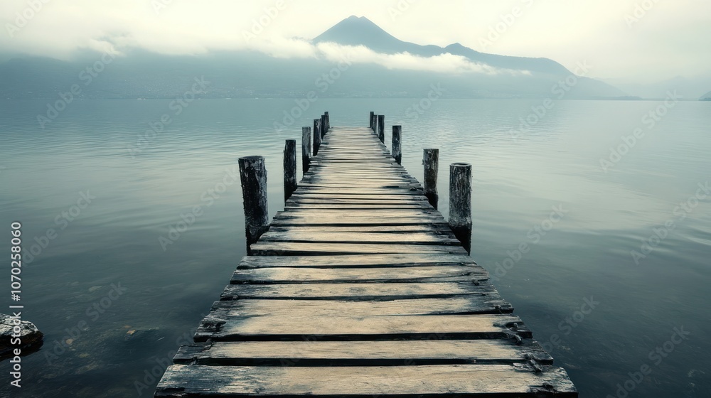 Serene Lake with Wooden Pier and Mountain Serene Lake with Wooden Pier and Mountain