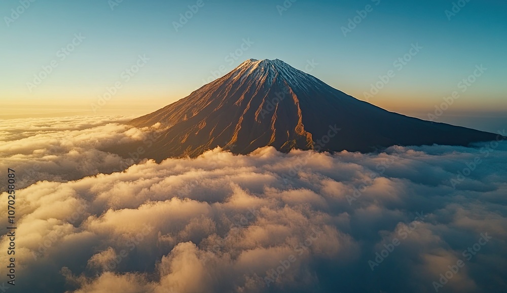 Fototapeta premium A mountain peak peeking out above the clouds, symbolizing determination and new beginnings. 