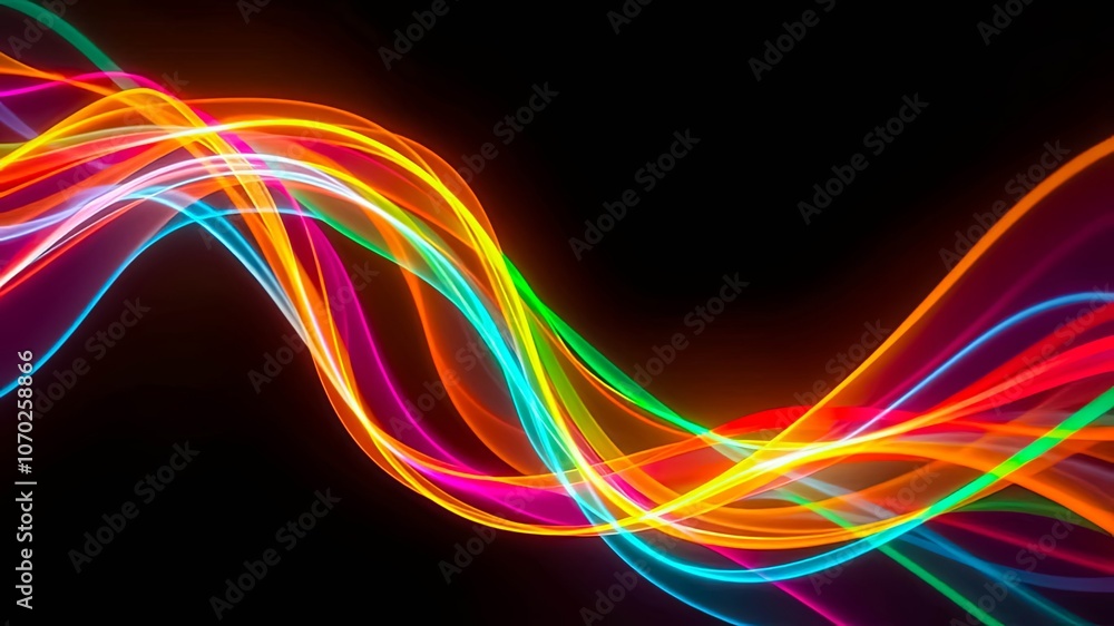 Abstract Neon Wave Swirling Through Dark Space, Creating A Vibrant Color Symphony Abstract Neon Wave Swirling Through Dark Space, Creating A Vibrant Color Symphony