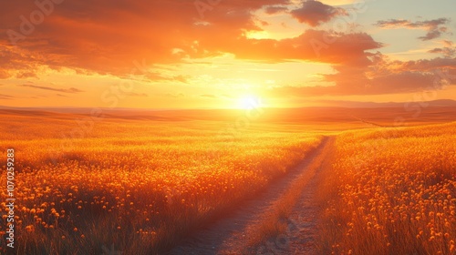 Serene Prairie Landscape at Golden Hour