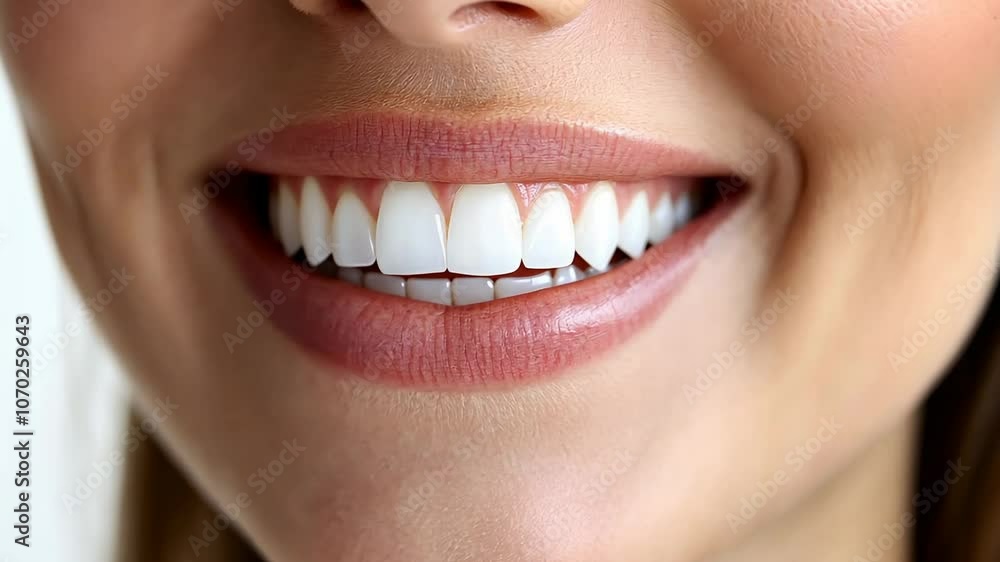 Bright smiling woman with perfect white teeth in a close-up shot for dental health promotion Bright smiling woman with perfect white teeth in a close-up shot for dental health promotion