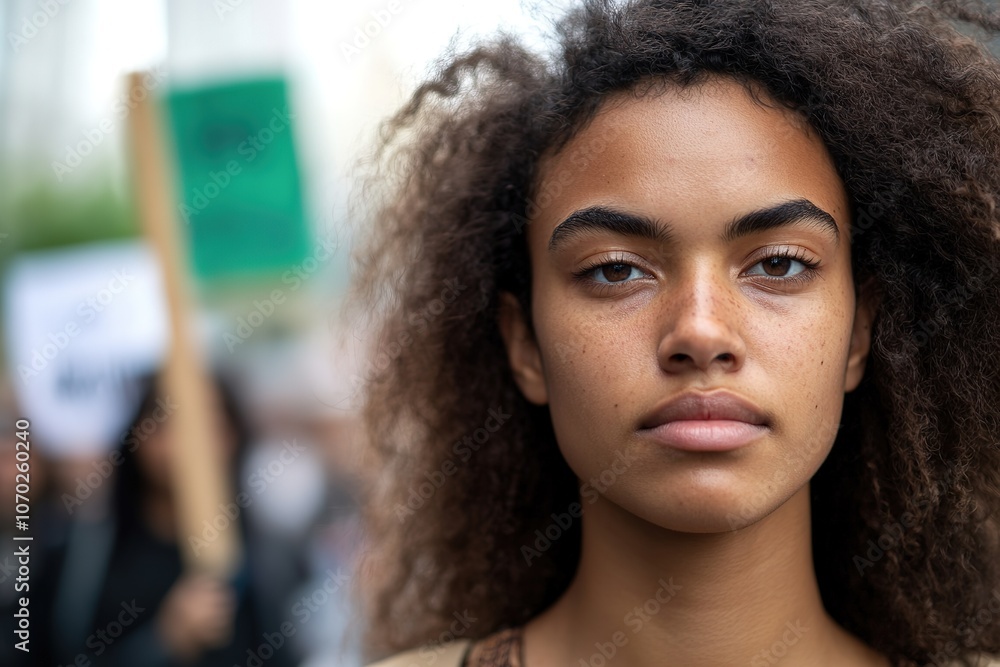 Young activist with serious expression at protest Young activist with serious expression at protest