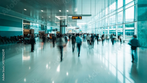 Busy airport or train station corridor