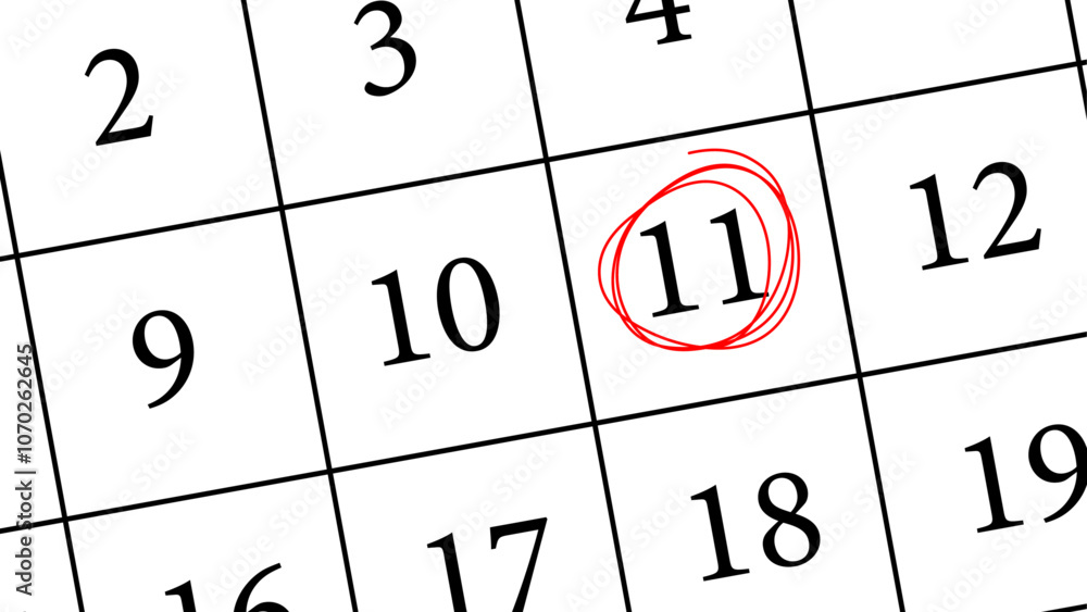 Αυτοκόλλητο A calendar page with the 11th circled in red, indicating an important date or reminder