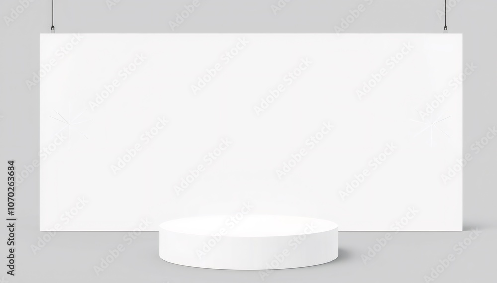 Minimalist white cylinder podium with blank canvas. Minimalist white cylinder podium with blank canvas.