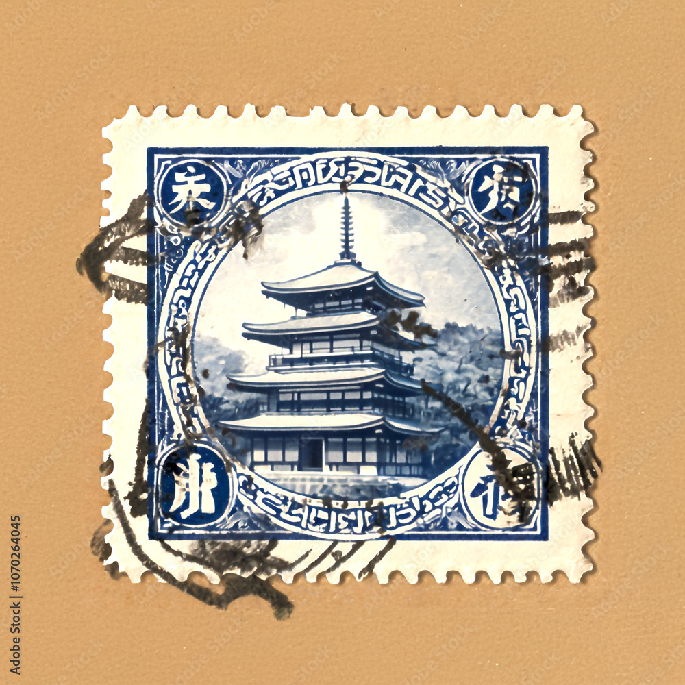 Obraz premium 茶封筒に貼られた実在しないスタンプ付の切手