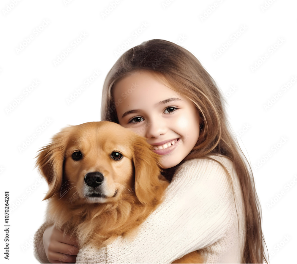 The girl and his beloved dog embraced. Cut out. The girl and his beloved dog embraced. Cut out.