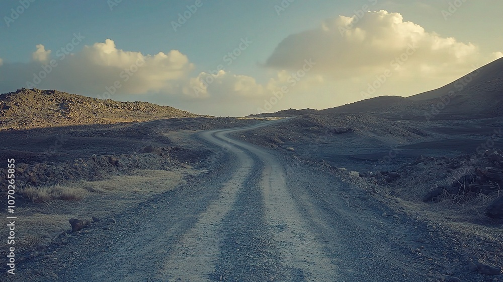 Serene Gravel Road Under Soft Cloudy Sky at Dusk Serene Gravel Road Under Soft Cloudy Sky at Dusk