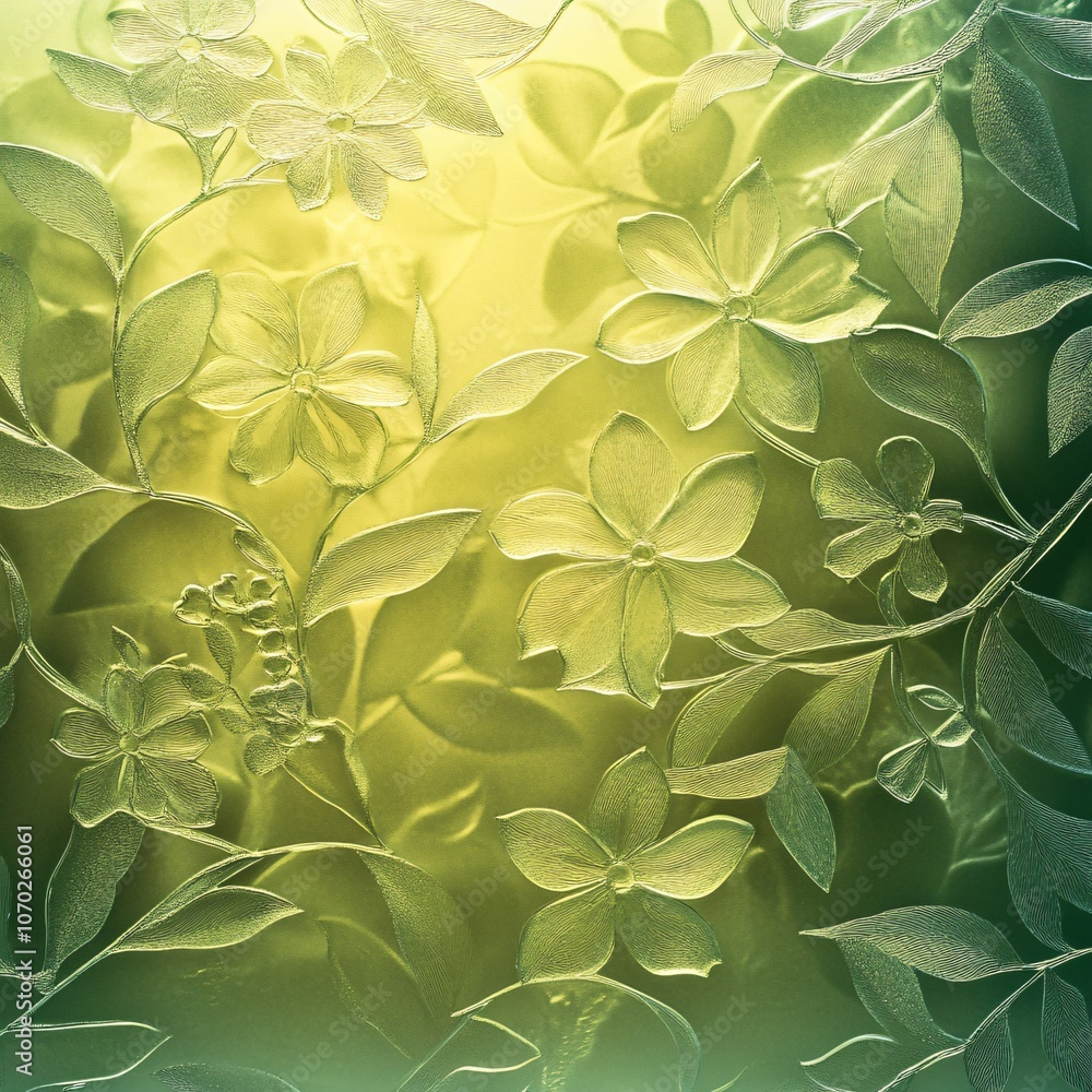 Frosted Glass Floral Pattern with Green Hues Frosted Glass Floral Pattern with Green Hues