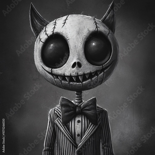 Smiling Skeleton with Bat Bowtie photo