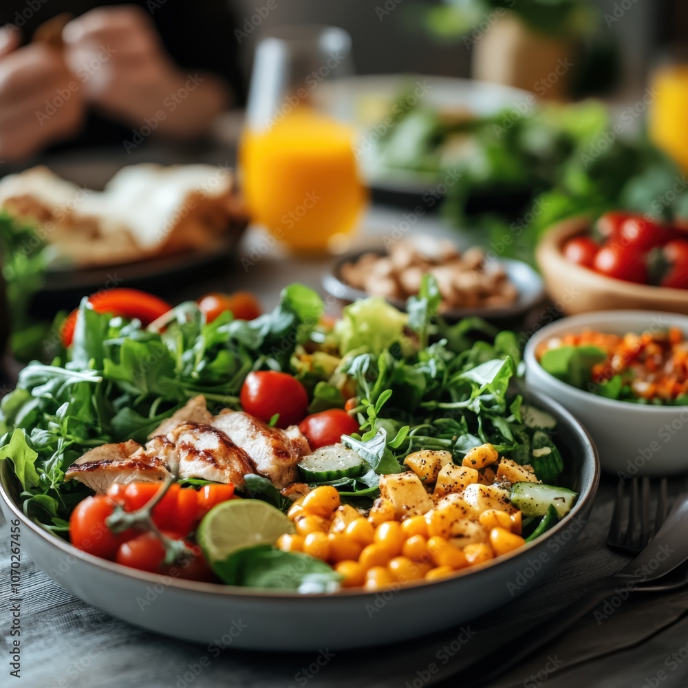 Family sharing healthy meal at dining table Family sharing healthy meal at dining table