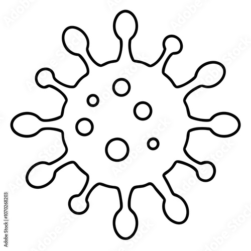 Simple black outline of a virus symbol, representing health and illness
