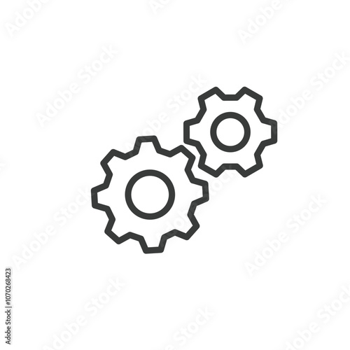Two gears, icon in line design. Gears, cogwheels, mechanics, machinery, engineering, teamwork, process on white background vector. Two gears icon editable stroke icon