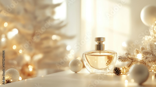 Abstract holiday background with luxury perfume bottle