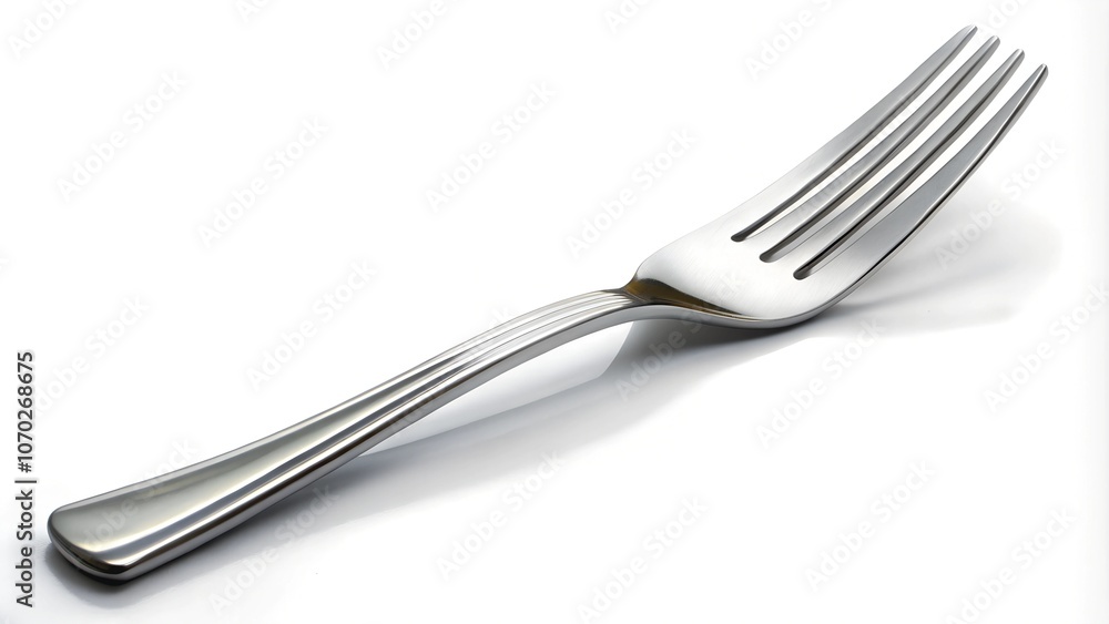 Standard stainless steel fork with a sleek design on a white background. Standard stainless steel fork with a sleek design on a white background.
