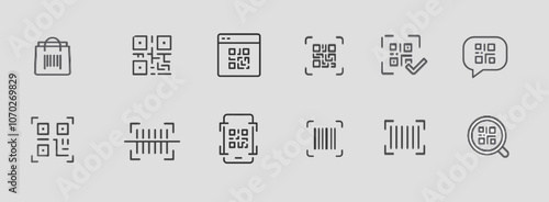 Barcode and QR Code vector line icon set. 