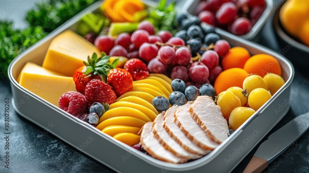 Fruit and cheese platter with turkey Fruit and cheese platter with turkey