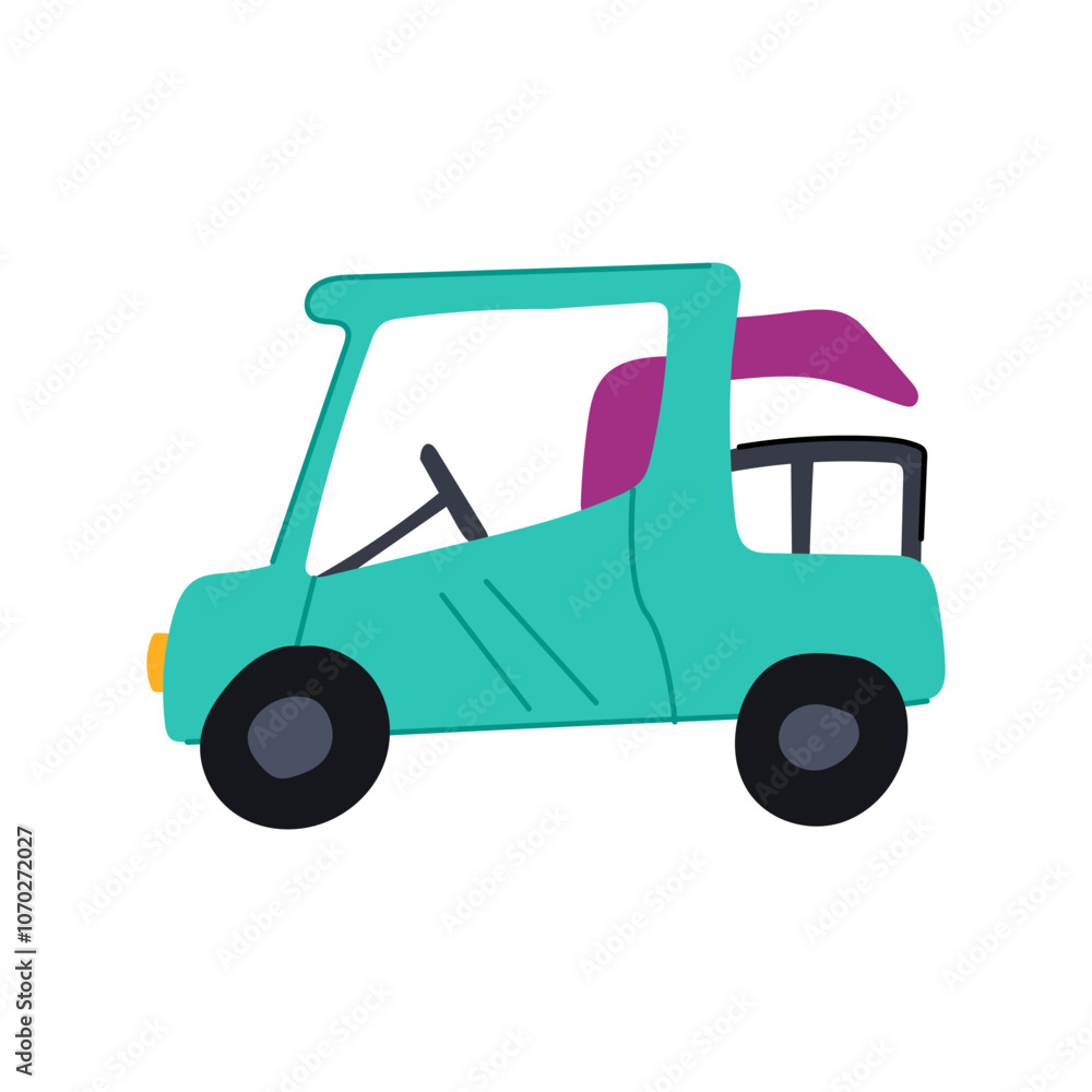 Fototapeta premium course golf cart cartoon. speed battery, turf green, cwheels seat course golf cart sign. isolated symbol vector illustration
