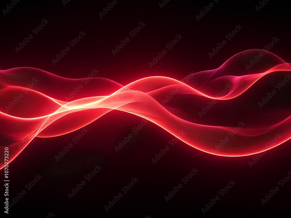 Obraz premium Red laser light wave pattern in black, dark background