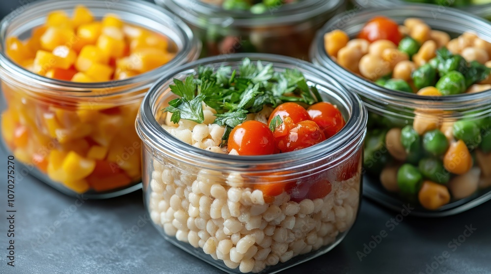 Glass Jars with Fresh Vegetables Glass Jars with Fresh Vegetables