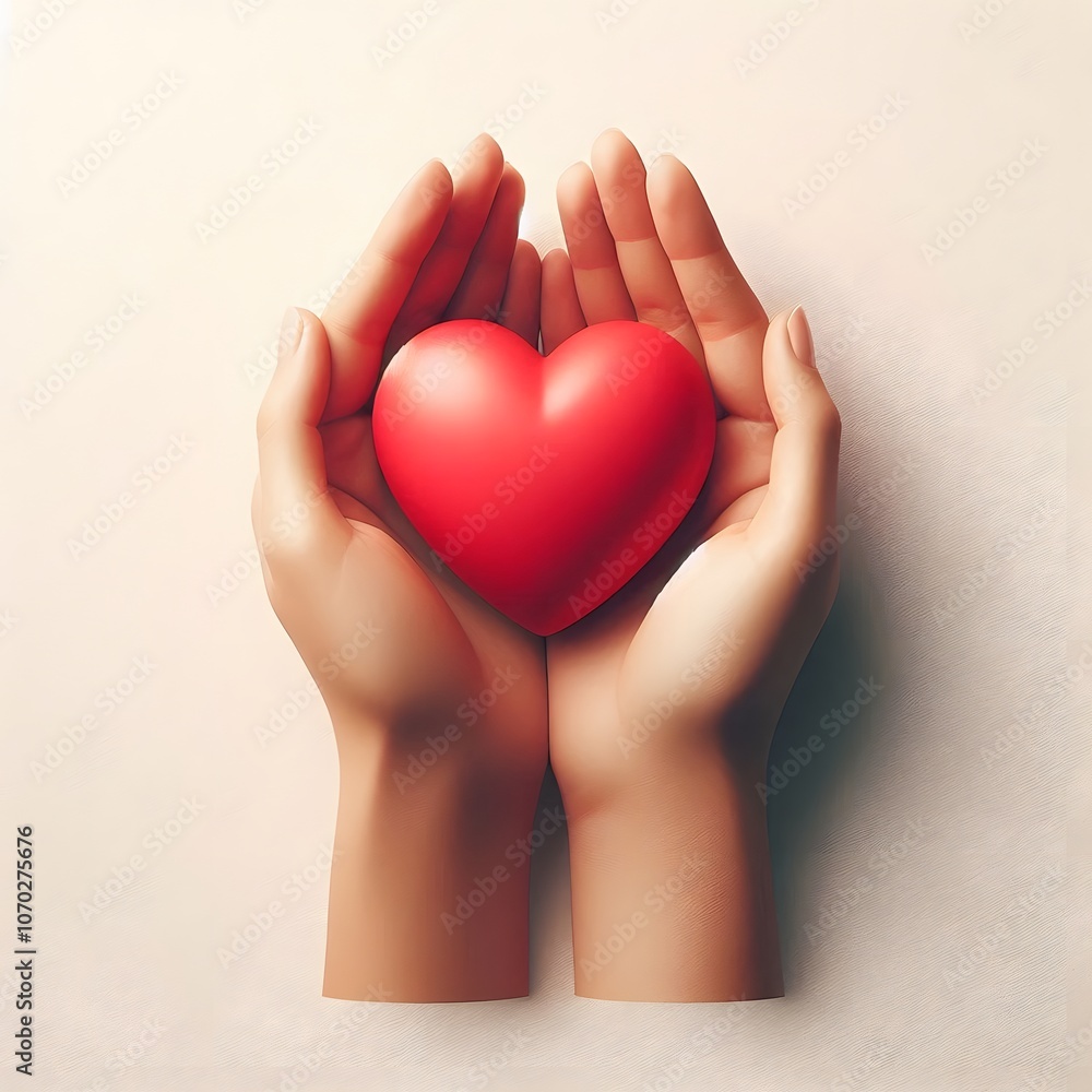 Obraz premium Gentle Hands Cradling a Heart Symbolizing Love and Support isolted in white background