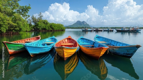 Colorful Boats Docked at a Serene Harbor Scene