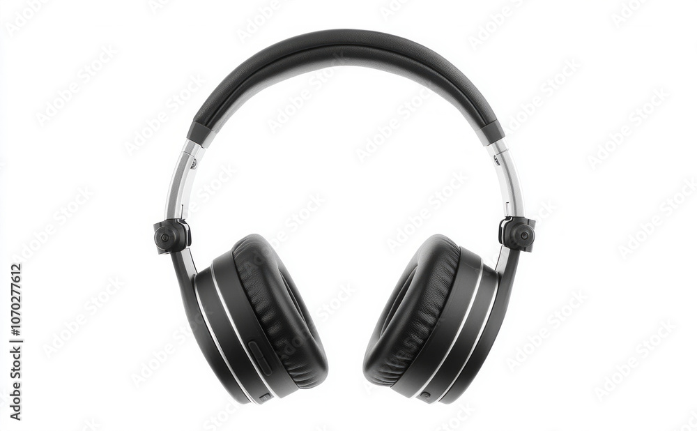 Stylish black headphones with cushioned ear pads showcased on a clean white background for music lovers and audio enthusiasts Stylish black headphones with cushioned ear pads showcased on a clean white background for music lovers and audio enthusiasts