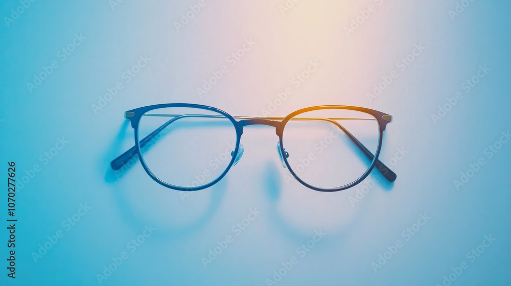 Stylish reading glasses resting on a smooth white background, showcasing their sleek design and timeless appeal in natural light Stylish reading glasses resting on a smooth white background, showcasing their sleek design and timeless appeal in natural light