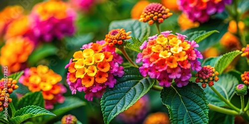 Lantana camara's colorful flowers burst into focus with exceptional detail, showcasing a macro photographer's skill.