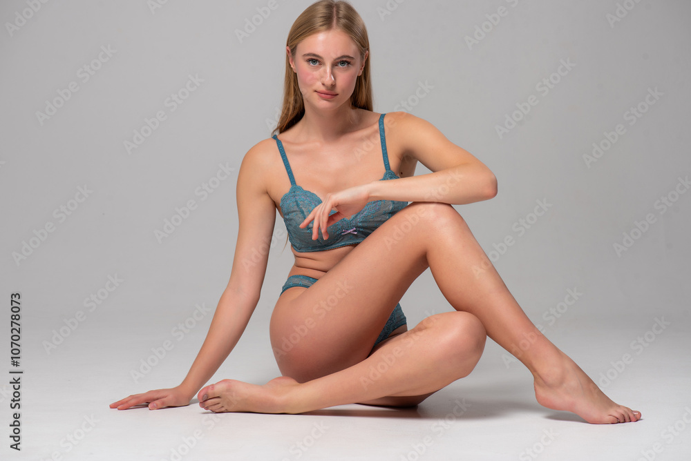 Fototapeta premium Sensual young tender blonde woman in lingerie
