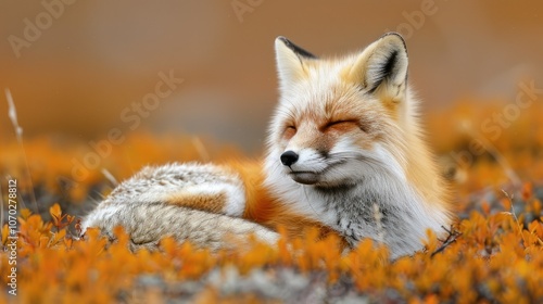 Red fox (Vulpes vulpes) in autumn tundra, portrait, Dempster Highway, Yukon Territory, Canada photo