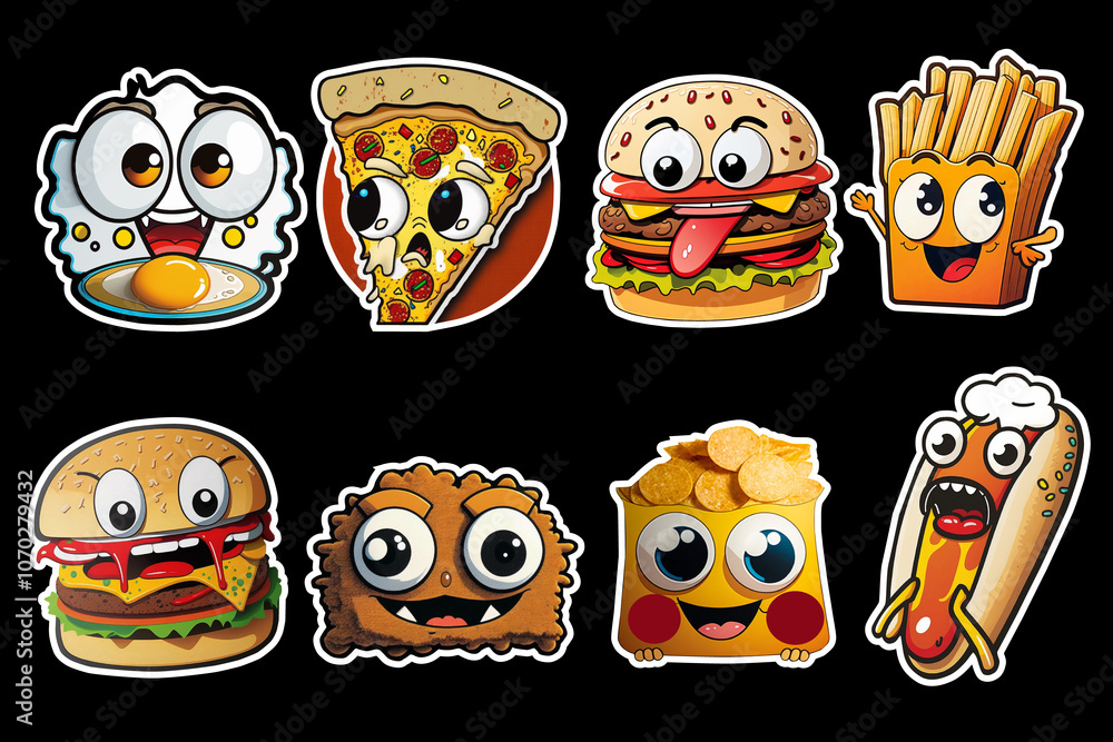 Set of the Fast Food Friends. Fun Character Stickers. Set of the Fast Food Friends. Fun Character Stickers.