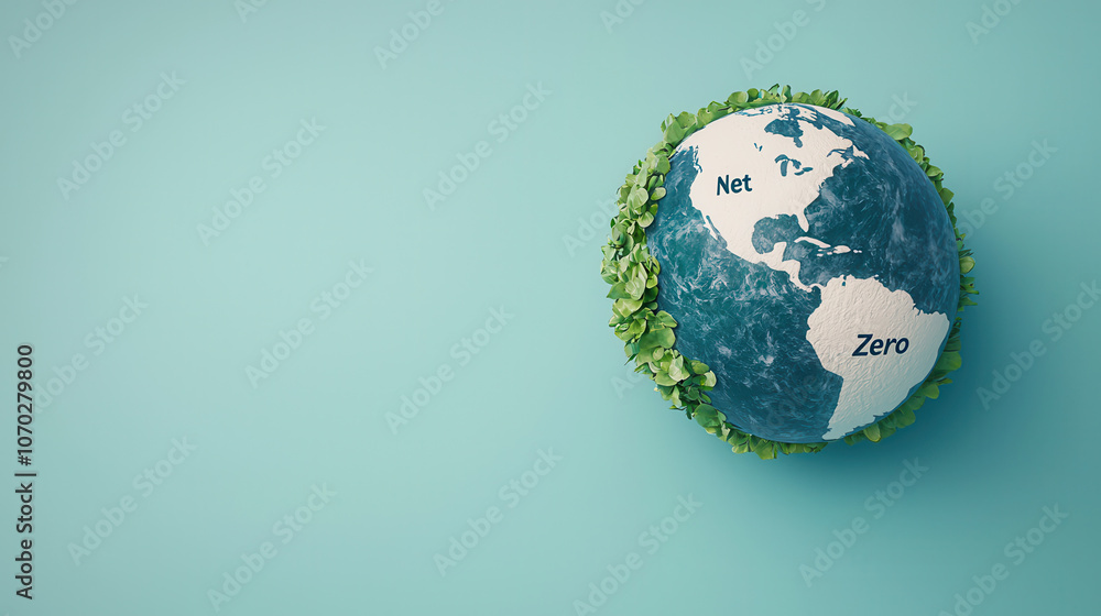 3D Earth globe with greenery promoting net zero emissions concept 3D Earth globe with greenery promoting net zero emissions concept