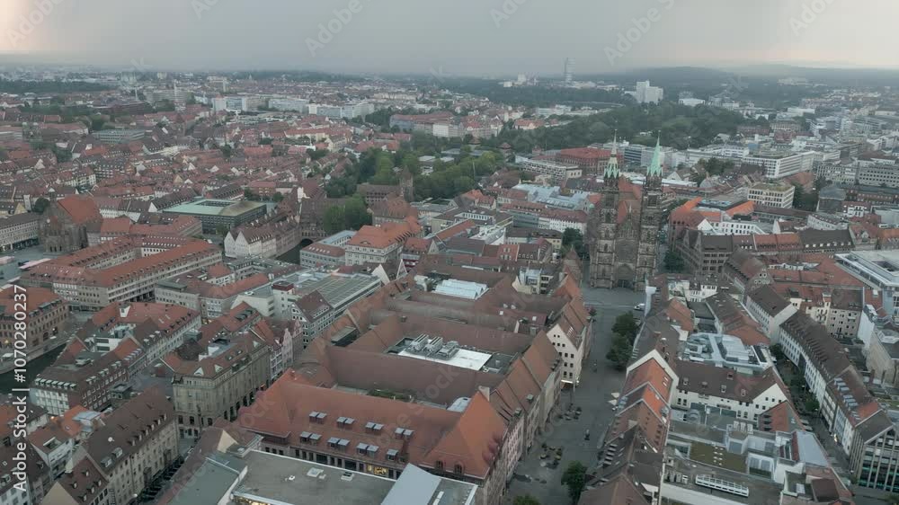 Aerial view of the old town of Nürnberg on a clody day in summer in Bavaria. Aerial view of the old town of Nürnberg on a clody day in summer in Bavaria.