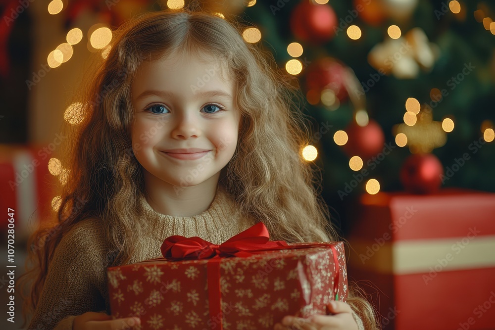 Smiling Girl with Holiday Gift Smiling Girl with Holiday Gift