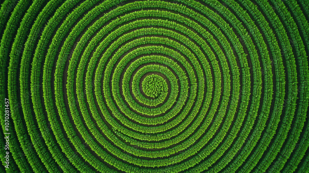 Lush green circular crop patterns create stunning visual effect Lush green circular crop patterns create stunning visual effect