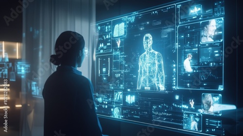 Wallpaper Mural A digital healthcare consultation between a patient and a doctor through a holographic display Torontodigital.ca