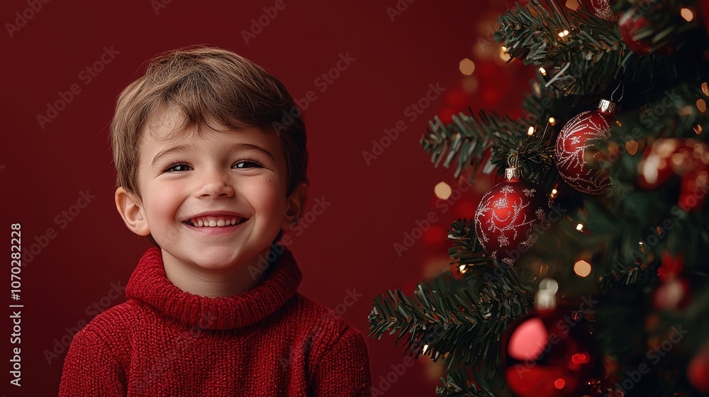 Smiling Boy by Christmas Tree Smiling Boy by Christmas Tree